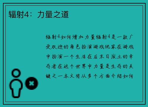辐射4：力量之道